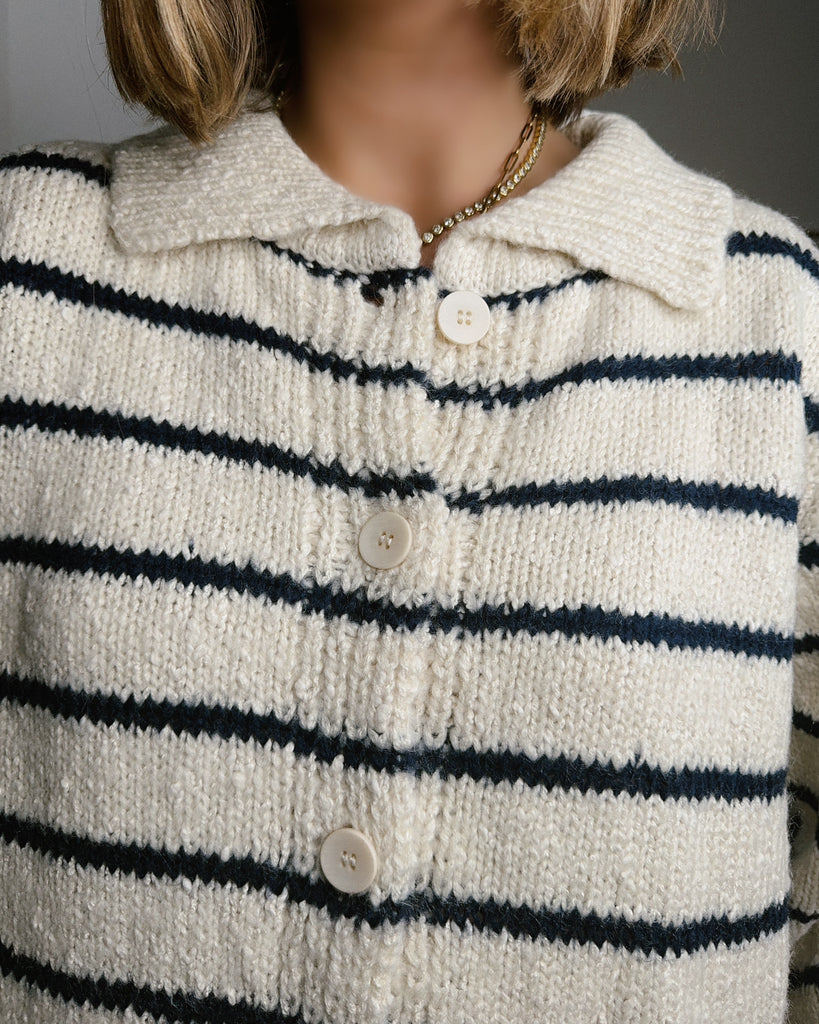 button down stripped knit cardigan 