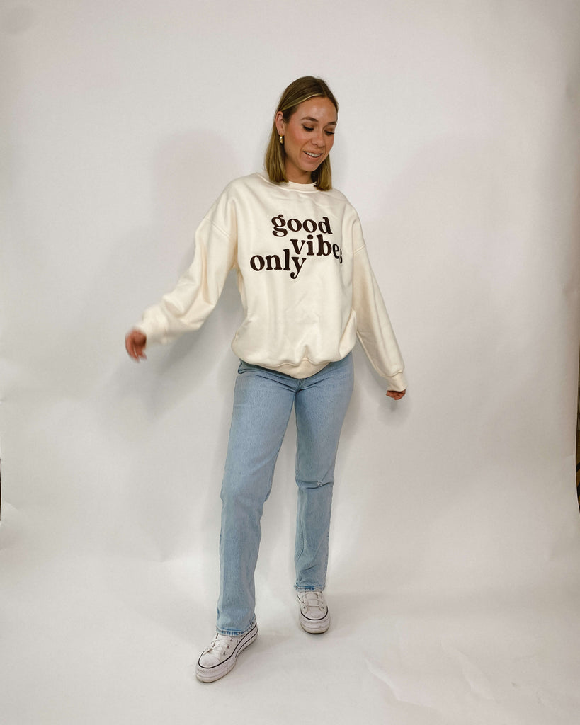 good vibes only embroidered crewneck